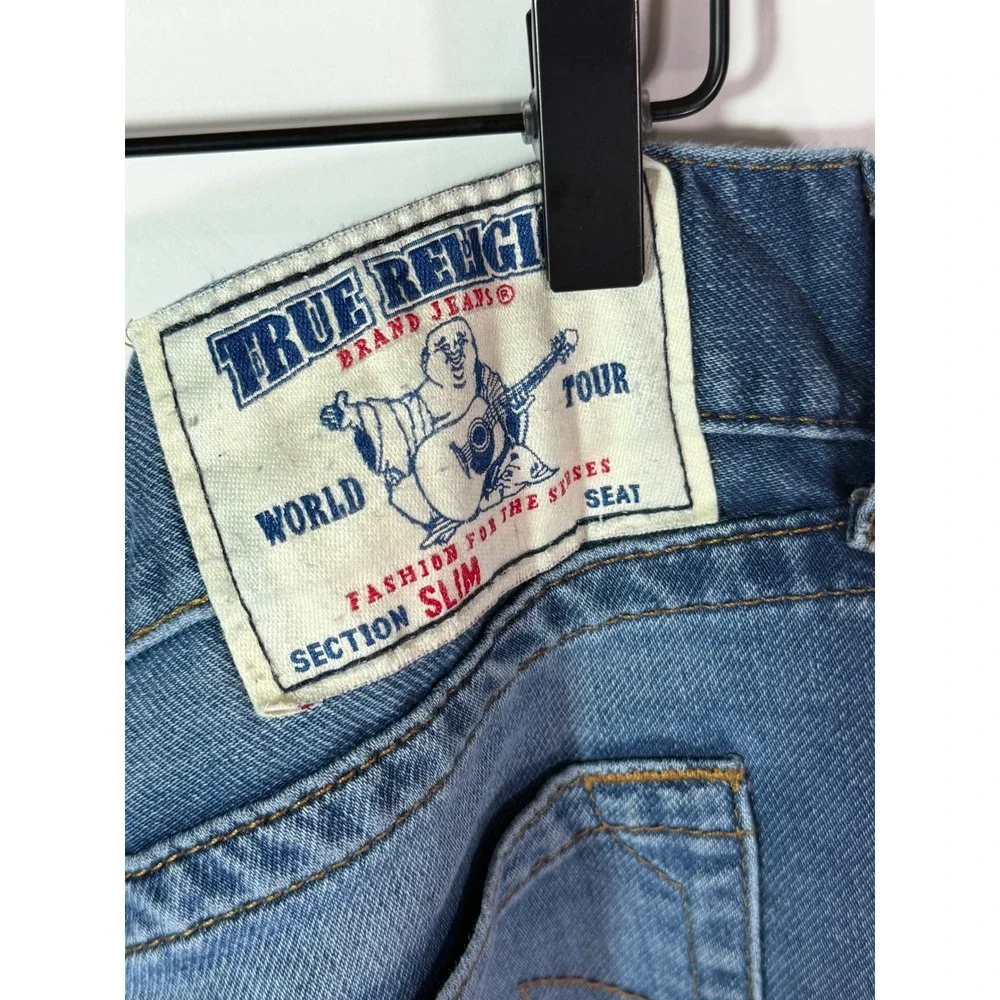 True Religion World Tour Section Slim Jeans Blue Denim Mens 38x31 Medium Wash